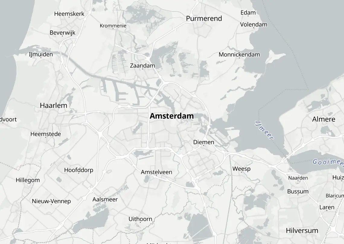Map of the Amsterdam region with the logistics providers and warehouse locations within 20 km