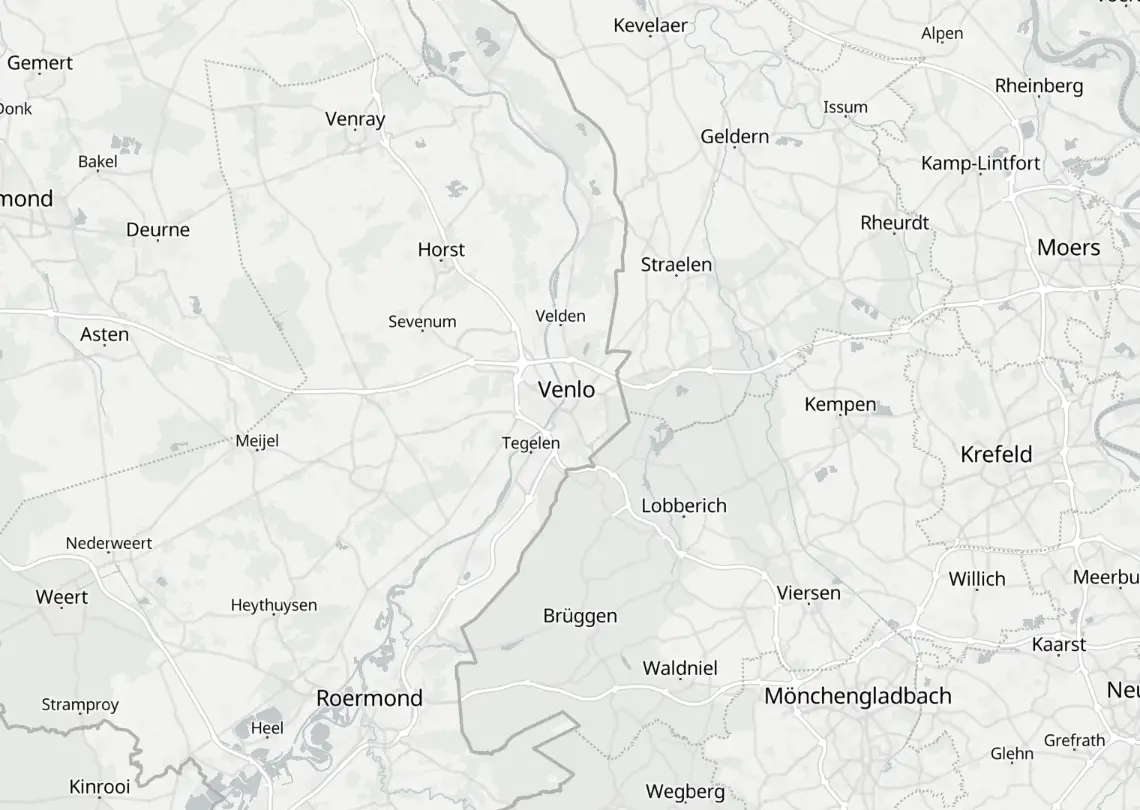 Map of the Venlo region with the logistics providers and warehouse locations within 30 km